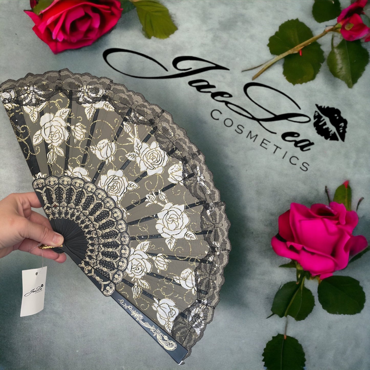 Rose embroidery lace fans