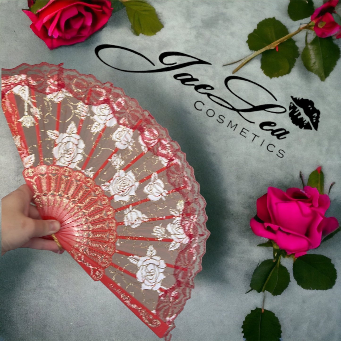 Rose embroidery lace fans