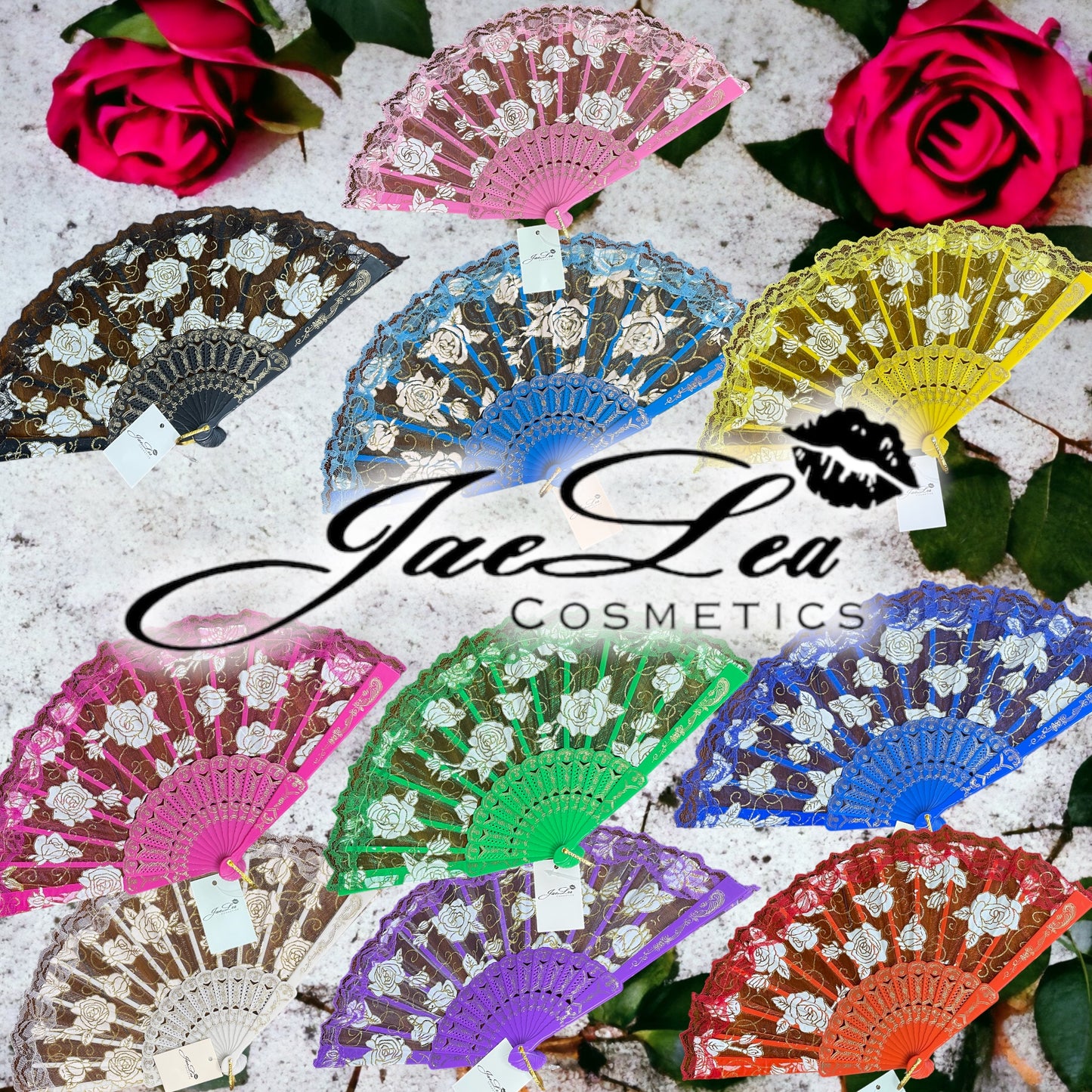 Rose embroidery lace fans