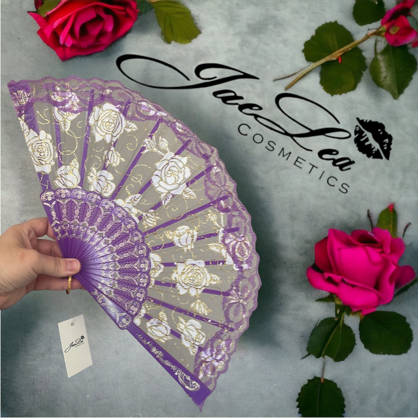 Rose embroidery lace fans